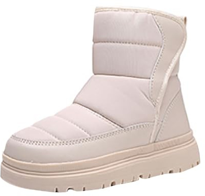 Botas de nieve con forro polar para niñas, para invierno, al aire libre, caminar, senderismo, cálidas, a media pantorrilla, antideslizantes, con plataforma térmica, acolchadas, zapatillas altas, beige