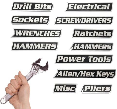 Magnetiska etiketter för verktygslåda - 12 stycken kraftfull magnet, etiketter låda verktyg organisationstillbehör | för lådor, garage, hemverkstad reparation