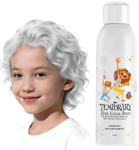 Weiße Temporäre Haarfarbenspray - Sofortige & Auswaschbare Silber Haarfarbe für Teens, Frauen, Männer - Für Halloween, Cosplay, Kostümparty, Weihnachten - 150ml