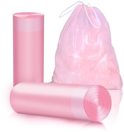 40 stycken 13 gallon/40–60 liter soppåsar med dragband, extra starka luktfria soppåsar med dragband för hushåll, kontor, kök (rosa)