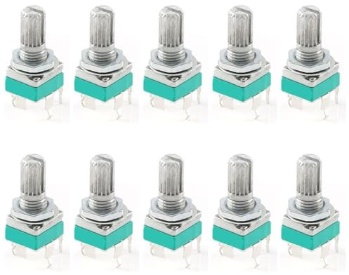 Gettimore RK097 Potentiometer 10 Stück mit Halterung - 5K/10K/20K/50K/100K/500K Widerstandswerte, Verbundfilmmaterial, vertikal gebogener Stift für Audiogeräte, Haushaltsgeräte, Elektronisches