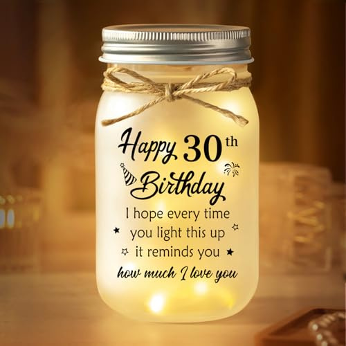 30th Birthday Gifts for Women Men, Thirty Bday Mason Jar Night Lights | 30th Birthday Decorations for Her Him, 1996 30 Year Old Bday Gifts for Friend, Sister, Wife, Husband, Turning 30 Present