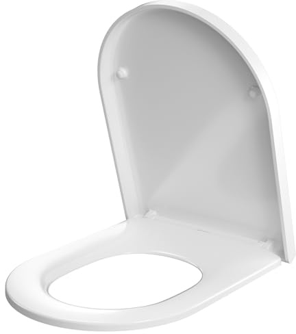 D Shaped Soft Close Toilet Seat with One-Button Quick Release: Durable Fade-Resistant White Toilet Seat - Heavy Duty Antibacterial UF Toilet Lid Quiet Close Adjustable Hinges Top Fixing Easy Install