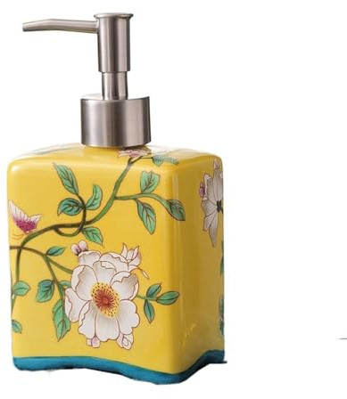 Handseifenspender, Keramik-Seifenflasche, Vintage-Seifenspender, nachfüllbarer Shampoo-Behälter für Zuhause, Badezimmer (gelb)