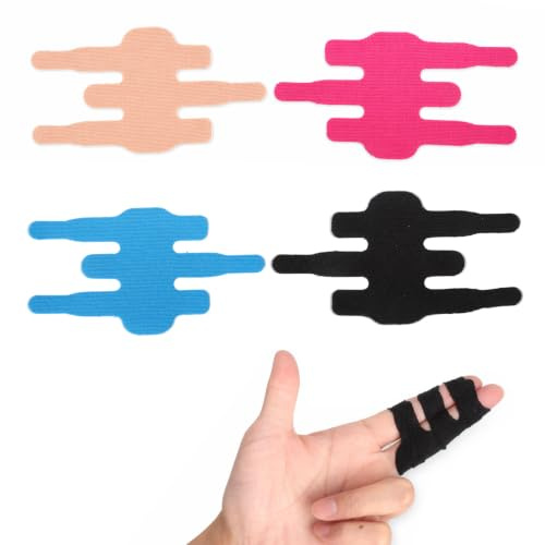 12 stycken fingertejp, kinotejp förskurna för fingrar, elastisk tejp sport, kinologitejp för artrit, seninflammation och smärtlindring (blå + svart + hudfärg + rosa)