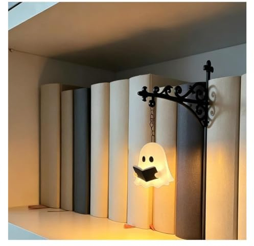 Lámpara de Estantería Fantasma, Lámpara de Biblioteca - Estantería Decorativa, Lámpara Fantasma Iluminada Vintage de Patchwork, para Amantes de los Libros, 1 unidad