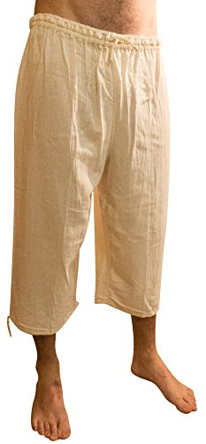 Tumia LAC Pantaloni Molto Comodi in Cotone Stile Casual Tre Quarti di Lunghezza con Cordoncino Elastico alla Vita. Beige.