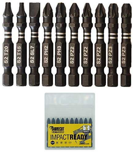 10 x SabreCut SCPC50_10 50mm PZ2 PZ3 PH2 PH3 SL7 T15 T20 Schlagschrauber Bohrer Bits Set Ein-Endig Pozidriv POZI Phillips No.2 No.3 Schlitz No.7 Torx 15 12 Hochleistung inklusive Aufbewahrungsbox