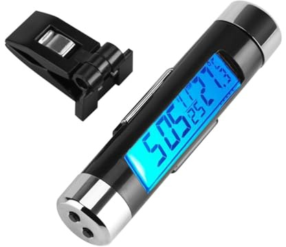 Smandy LCD-Display, digital, Clip-On-Auto-Uhr, Thermometer, Temperaturmesser, Messgerät, Automobil-Mini-Uhr, Monitor mit Hintergrundbeleuchtung für LKW, Auto, Blaue Hintergrundbeleuchtung, One Size