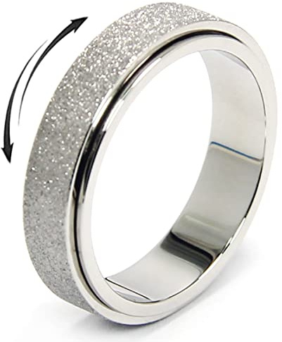 OreilleStar Anxiety Ring for Women Fidget Spinner Ring Fidget Toys Adults Titanium Stainless Steel Thumb Ring 6mm Wide Sivler Size 10