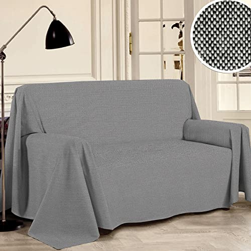 PENSIERI DELICATI Funda de Sofá 250 x 290 cm Made in Italy, Toalla 100% Algodón Puro Reciclado Teñido de Hilo, Color Unico Atracita, Ideal como Tela Decoración, Cubre Sofá, Manta Pícnic