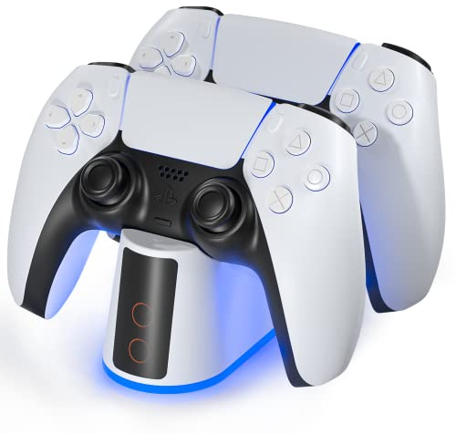 Ladestation für PS5 Controller mit Einstellbarem RGB Licht, 2 Stunden Schnellladung Ladestation Schnelllade, Click-in-Design, LED-Anzeige Intelligenter Sicherer Ladeschutz für PlayStation 5