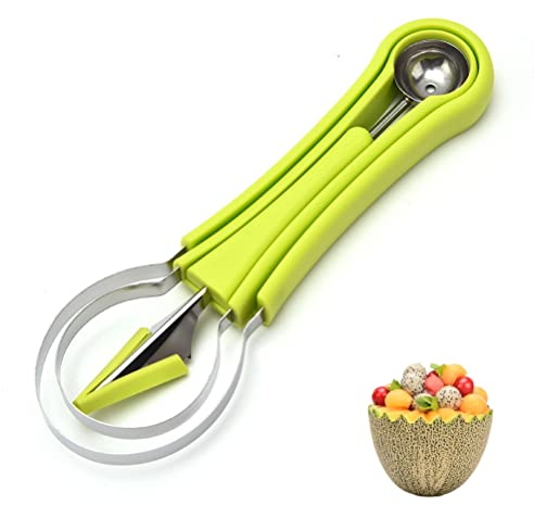 4 in 1 Edelstahl-Wassermelonenschneider Obstschnitzwerkzeug-Set, Melonenballer, Wassermelonen Messer, Multifunktional Melonen Kugelausstecher Obstschneider