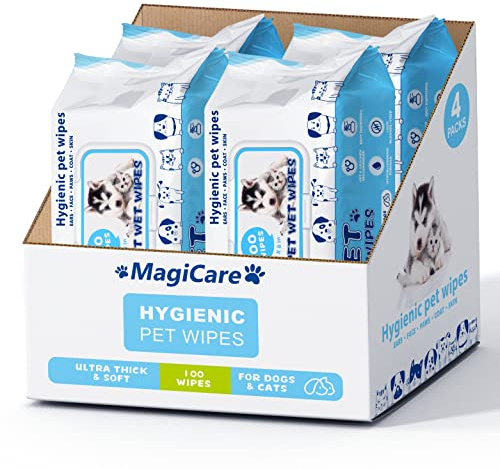 MAGICARE Pet Wipes – 400 pcs Dog Wipes – 8x8 Inch Unscented Dog Paw Cleaner Wipes for Body, Ears, Face, and Skin – Ultra Thick & Soft with Hypoallergenic Formula – Ideal Pet Wipes for Dogs & Cats
