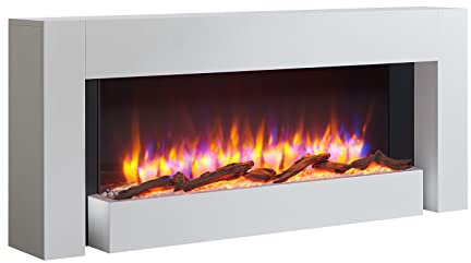 FLAMME Kingston 52 Freestanding Electric Fireplace 1kW/2kW Heater with 3 Flame Colours and 13 Fuel bed Lighting Options Logs, Pebbles and Crystals Included