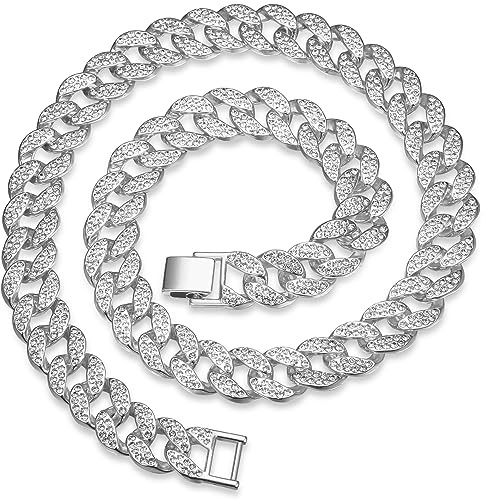 YADOCA Cadena Cubana para Hombres Iced out Miami Cuban Link Collar Collares de Plata Cadena de Diamantes Bling Bling Hip Hop Joyería Regalo para Niños