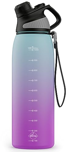 JOYAMI Trinkflasche Kinder Sport Auslaufsicher 1.2 L, Wasserflasche mit Zeitmarkierung Auslaufsicher Magnetische Kappe BPA-frei, Tritan Trinkflasche Kohlensäure Sportflasche für Fahrrad, Gym, Wandern