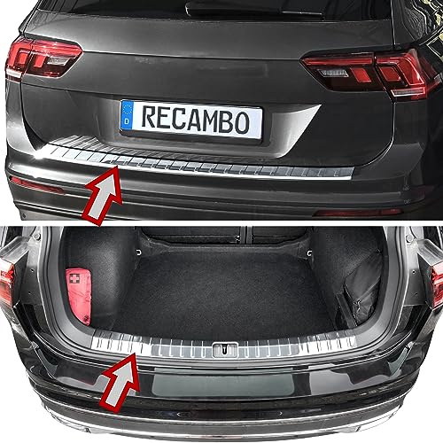 RECAMBO Ladekantenschutz Set Edelstahl kompatibel für VW Tiguan II | BJ ab 2016 - Hochglanz poliert, Chrom Look - Styling und Schutz für die Stoßstange