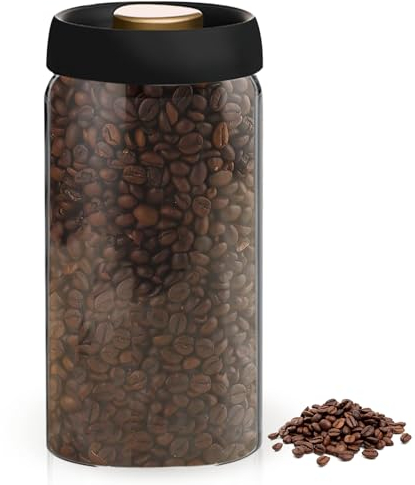 Contenitore per Chicchi di Caffè: 180ml Barattolo per Caffè con Coperchio Sottovuoto Ermetico, Ermetico, a Prova di Tarme, in Vetro, Senza BPA, Barattolo per Caffè in Grani per la Zucchero,Caffè