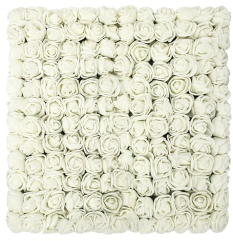 MWOOT 144 Pezzi Fiori Artificiali Bianco, Mini Rose Finte, Rose in Schiuma Piccoli per San Valentino Matrimonio Festa Halloween Festival Decorazione, 2.5CM Teste di Rose Finti Fai Da Te