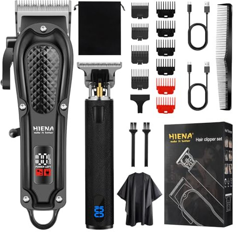HIENA PRO Kit Barbiere Professionale, Taglia Capelli Set Per Uomo, Cordless Macchinetta Per Capelli, Taglia Barba e Capelli Uomo, Set Macchinetta Barba Uomo Con Display LED