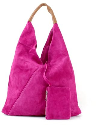 Lyallpur Women Suede Leather Slouch Shoulder Bag Ladies Soft Tote Handbag with Purse VP150 (Fuchsia)