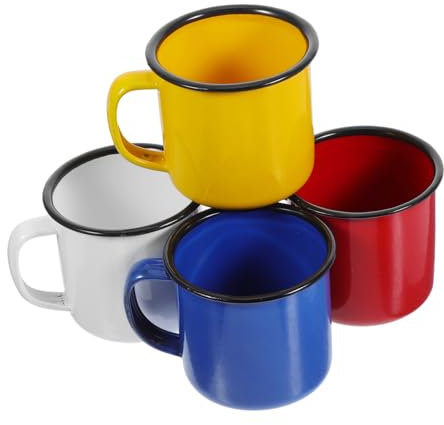 PartyKindom 4Pcs Enamel Water Cups Vintage Camping Mugs for Tea Coffee Milk, Retro Tin Mugs for Hot Drinks, Assorted Colors, 8.5 X 6 Cm, Ideal for Home and Outdoor Use