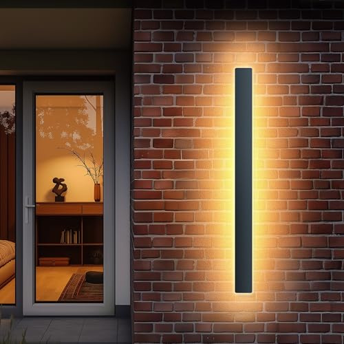 GSALDY Wandleuchte Aussen Lange Aussenlampe Wand LED 20W Schwarz 100cm | Wasserdicht IP65 Außenwandleuchten/Innen Metall Außenleuchte Warm Light Wandlampe Für Terrassen Villa Eingang Balkon Treppe
