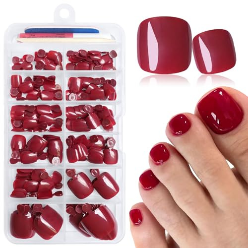 Kotkiddy 168 Stück Fußnägel Fußnägel Fußnägel Aufkleber Acryl mit Klebeband (Bordeaux)