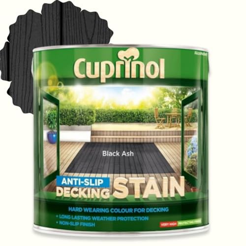 AOC24 Anti Slip Decking Stain 2.5L & 5L – Water-Based Exterior Wood Finish with Mould Protection, Anti-Slip Micro Beads, Algae Resistant, Fast Drying, Rich Colour (Black Ash, 2.5 Litre)