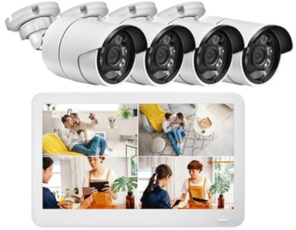 Telecamera IP for Esterni IP66 Impermeabile a Colori con Visione Notturna, Set di telecamere di Sicurezza NVR Poe 8MP 4K Poe da 8 canali/4 canali, LCD TFT EDP da 12 Pollici(None,4CH NVR And 4 Camera)