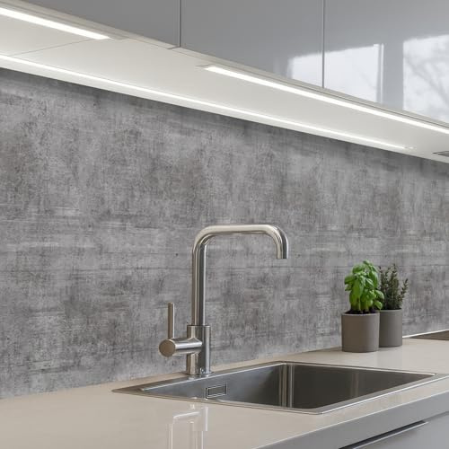 KitchenYeah© Paraschizzi Cucina Adesivo Pannello Parete Paraspruzzi | 60x350 cm - Lavandino Decorativo Calcestruzzo - Modello - Antico