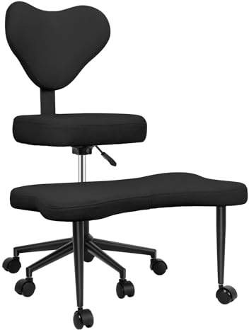 cadciehe Bürostuhl mit Kreuzbeinen, ergonomischer Criss Cross Stuhl mit Rollen mit 360° Drehhocker & verstellbarer Rückenlehne, Meditaiton Stühle, Kniestühle für Home Office, Schwarz, L