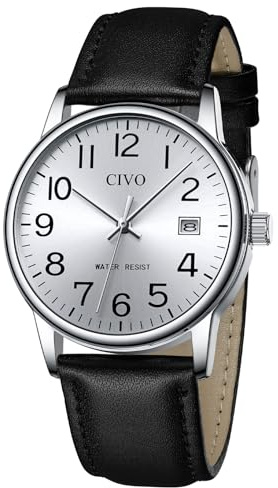 CIVO Klassisch Analog Armbanduhr Herren：Wasserdicht Herrenuhr aus Edelstahl mit Datum - Groß Zahlen Black Lederarmband Herren Uhren Geschenke für Männer