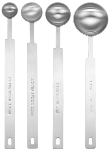 QUARKZMAN 4pcs Ensemble De Cuillères À Mesurer Individuelles 1/4 1/2 1 3tsp (1.25/2.5/5/15ml) Cuillère À Café/Cuillère À Soupe 430 Acier Inoxydable Petite Cuillère À Mesurer Carrée Doseuse