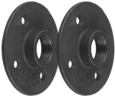 Wodsty Flangia da pavimento in ferro verniciato nero da 3/4 con 4 bulloni e fori passanti, confezione da 2 per progetti fai da te e da montare