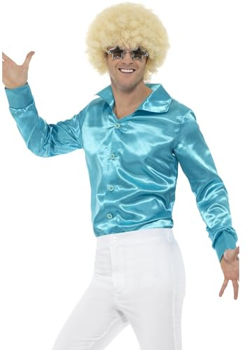 Smiffys Chemise des Années 1960, Bleue Déguisement Homme, Chemise Années 60 Homme