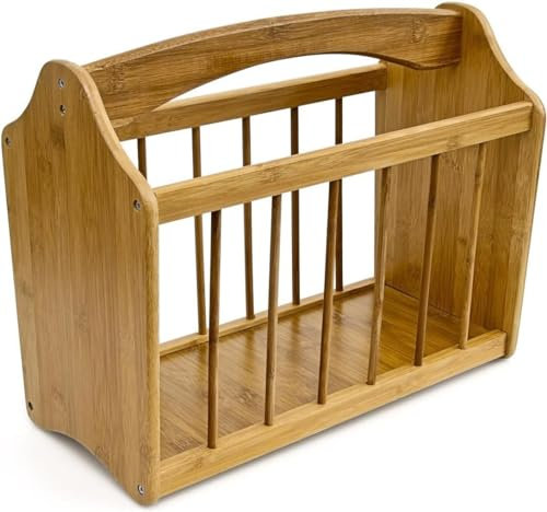 Unibos | Magazine & Newspaper Rack | Bamboo Wooden Storage Basket with Handle | Brown Living Room Reading Storage Rack | UK