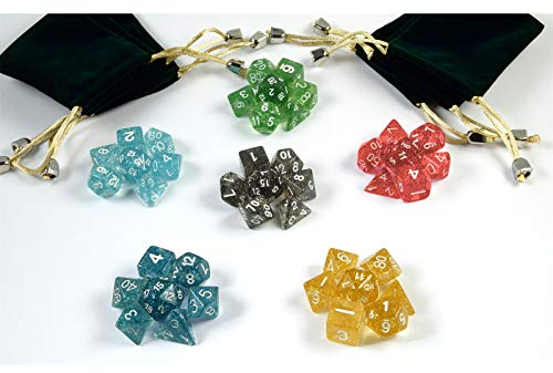 shibby 42 polyedrische Würfel für Rollen- und Tabletopspiele in 6 verschiedenen glitzernden Farben mit 6 Beuteln 60014410 Farben Set