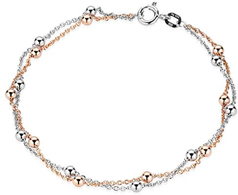 MATERIA Kugel Armkette rosegold Damen - 925 Silber Armband Frauen rose vergoldet 19cm in Geschenk Etui SA-109-Rose
