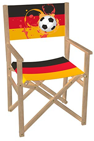 Vispronet Regiestuhl Fußball, Deutschland Outdoor Klappstuhl ✓ Buchenholz ✓ Rückenlehne & Sitzfläche mit Druck ✓ bis 110 kg