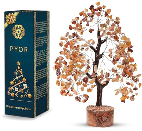 PYOR Karneolkristall, ädelstensträd, ädelstenar och kristaller, andliga gåvor för kvinnor, stenar och kristaller, små dekorationsartiklar för hylla, kristallstenar, sten