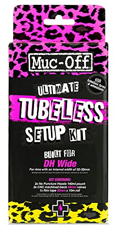Muc-Off Ultimate Tubeless Setup Kit - Complete Tubeless Conversion Kit with Sealant, Rim Tape, Valves, and Patches - Fits MTB, Road, Gravel & CX Wheels - DH/Plus (35mm Tape / 44mm Valves)