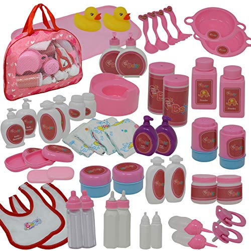 The New York Doll Collection 50 Pezzo Bambino Bambola Alimentazione & Prendersi Cura Accessorio Impostato nel Cerniera Portare Astuccio - Accessori per Bambole