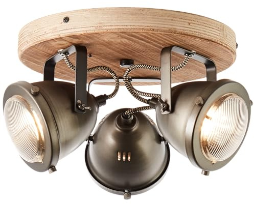 Lightbox Industrial Deckenspot 3-flammig für GU10 Leuchten - Vintage | Industrial Deckenspot 3-flammig für GU10 Leuchten - Vintage Spotlampe aus Metall und Holz in burned steel/wood Optik -
