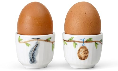 Kähler, portauovo di design, set da 2 pezzi, in porcellana, colore bianco, con decorazione, Ø 5 cm