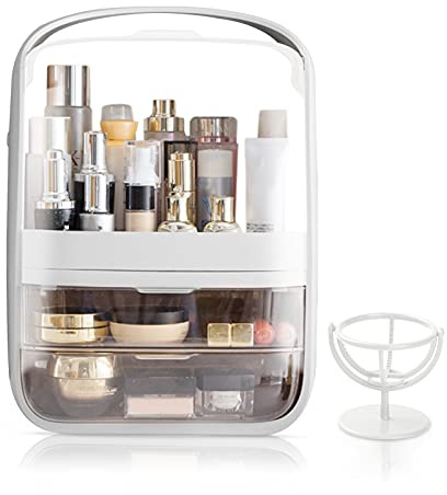 Galatée Organizer für Make-up, Büro, Schubladen, Aufbewahrung von Schmuck, aus Kunststoff, Aufbewahrungsbox für Kosmetik, Staubschutz, verschiedene Behälter für zu Hause, weiß, M(27 * 19.5 * 36.5cm)