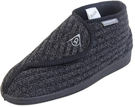 Dunlop - Pantofole ortopediche a stivaletto da uomo, con chiusura a strappo regolabile, Maglia nera., 42 1/3 EU