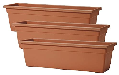 Muddy Hands Set of 3 Terracotta 60cm Long Trough Plant Pots Plastic Planters Outdoor Garden Herb Flower Box