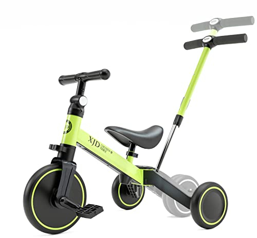 XJD 4 in 1 Laufrad Dreirad, Kinder Dreirad ab 1 Jahr mit Schubstange, Laufräder Lauffahrrad mit verstellbarem Sitz und Lenker,Baby Fahrrad von 1-3 Jahren Jungen Mädchen (Grün)